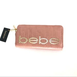 BEBE Fabiola Croc Blush Zip Around Wallet